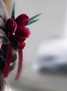 红色郁金香布绒花朵软簪敬酒服头饰新娘森系订婚中式秀禾后压发饰