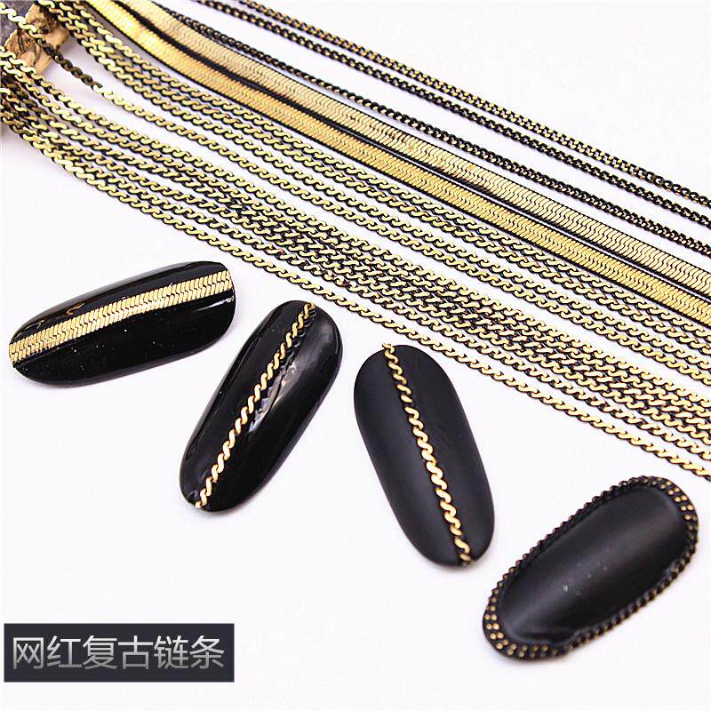 美甲金属复古链条新款佛系光疗钻