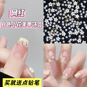 大小白色立体五瓣美甲饰品混装小花网红指甲爆款钢珠珍珠花朵新款