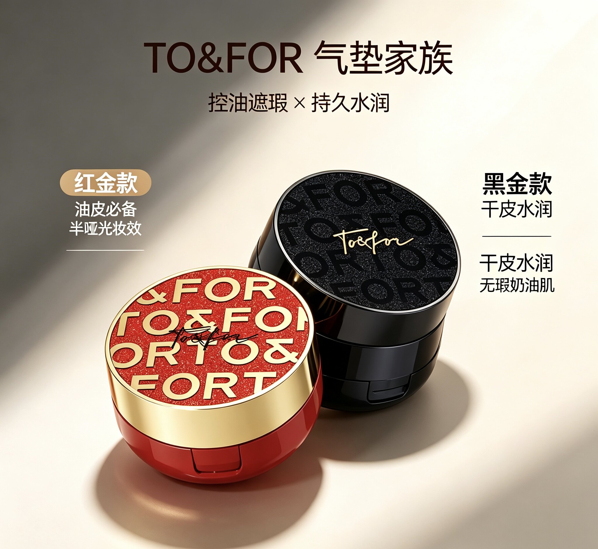 TOFOR人参红金气垫BB霜遮瑕保湿不脱妆雪莲花黑金气垫粉底液提亮