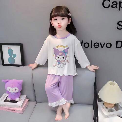 女童纯棉库洛米春秋外穿睡衣套装