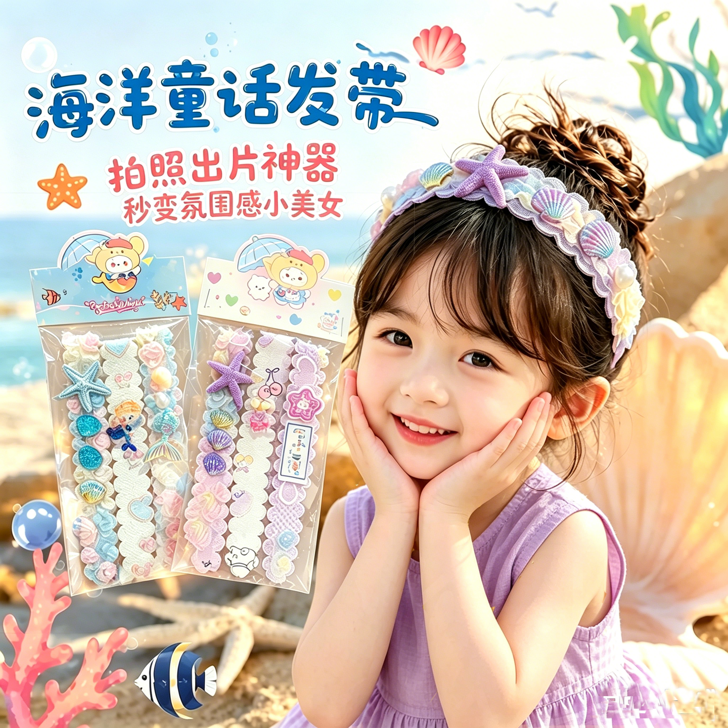 女童海洋风魔术贴不勒头发带