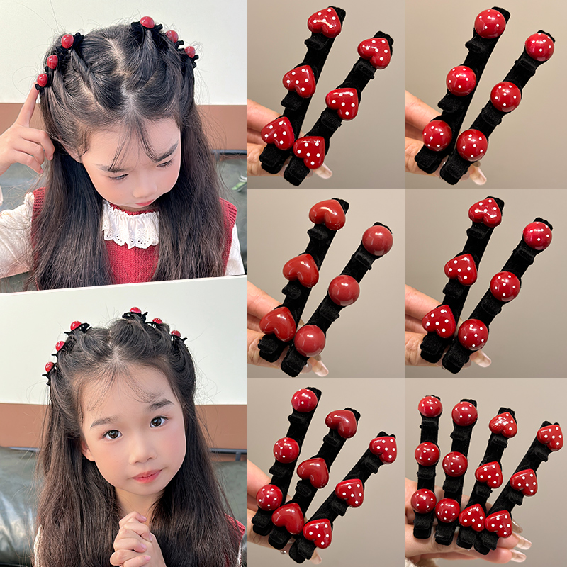 儿童红色波点植绒发夹