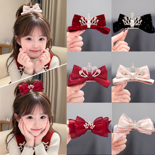 欧式皇冠蝴蝶结发夹女童公主高端大气新年头饰儿童红色发卡子发饰