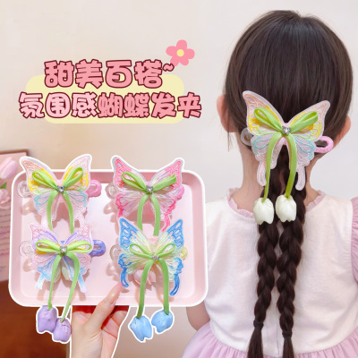 儿童蝴蝶结发夹后脑勺甜美2025新款小女孩盘发夹超仙发饰抓夹发卡