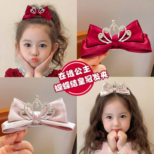皇冠蝴蝶结发夹女童公主高端大气新年发卡红色喜庆拜年高颜值头饰
