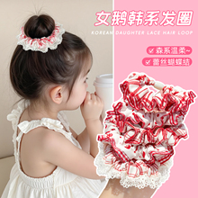 韩系波点大肠发圈红色蕾丝甜美皮筋小女孩丸子头扎发儿童发饰头绳