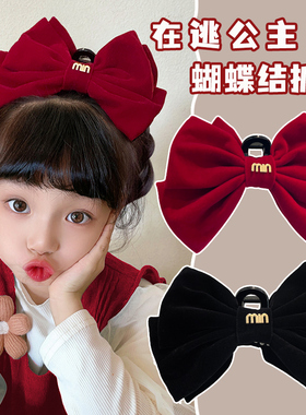 新年头饰双面蝴蝶结抓夹大号红色过年发夹女童顶夹儿童后脑勺夹子