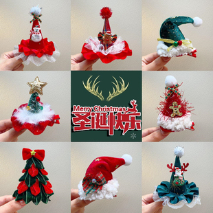 圣诞节发饰儿童发夹女可爱装饰新款女童头饰短发不伤发红色小夹子