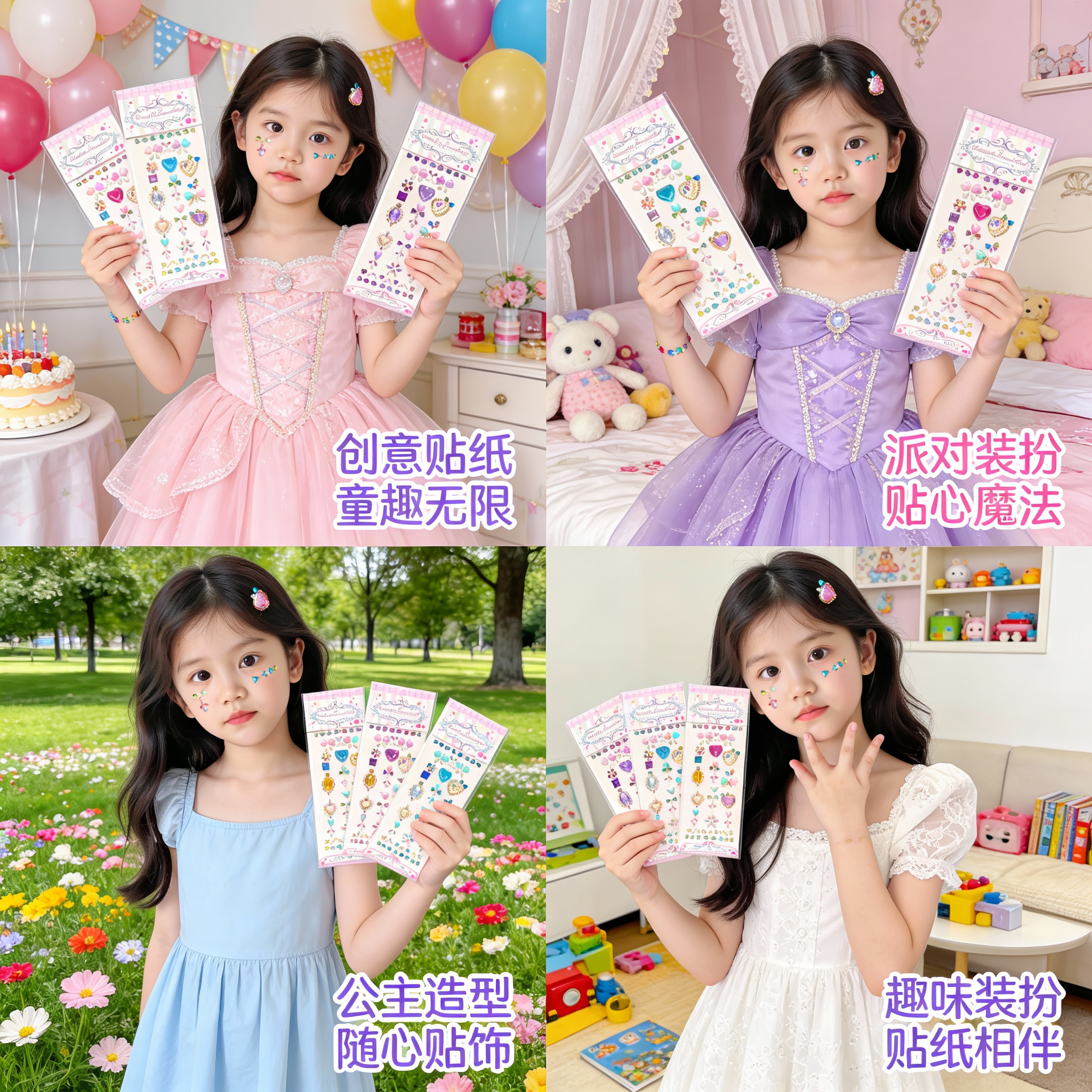 儿童公主贴纸女孩童话镇爱心钻石贴纸手工创意粘贴玩具立体贴防水,玩具/童车/益智/积木/模型,手工创意粘贴类,淘宝优惠券,粉丝福利购,淘宝优惠卷