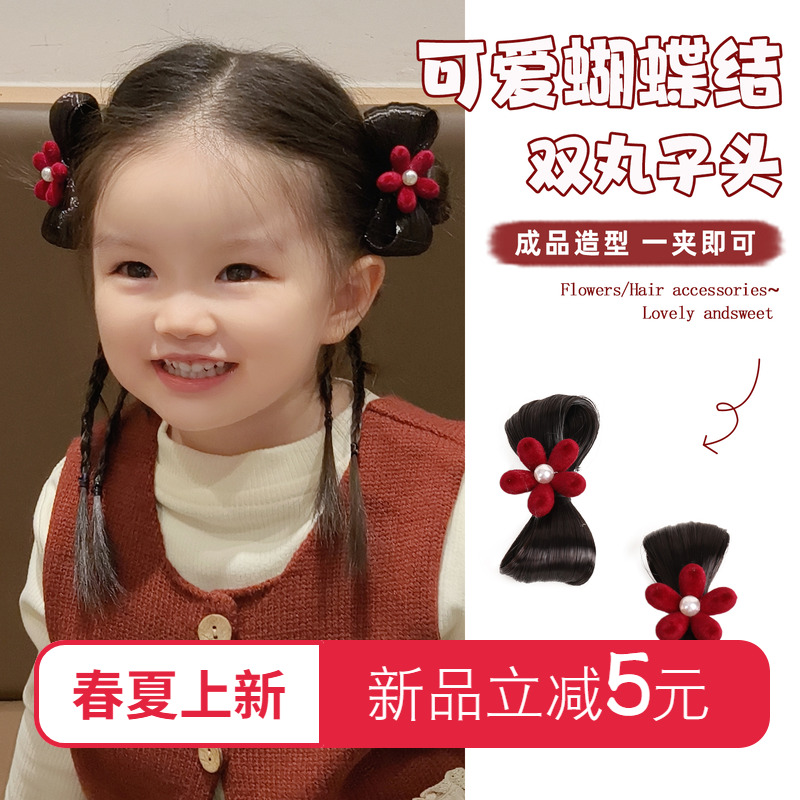 儿童蝴蝶结假发发夹女童宝宝甜美可爱古风花苞头不伤发鸭嘴夹发饰