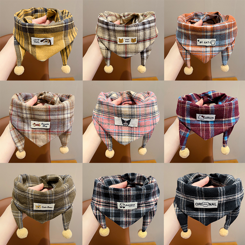 秋冬款三角巾儿童围巾格纹卡通防风保暖男童女孩围脖婴儿宝宝护颈