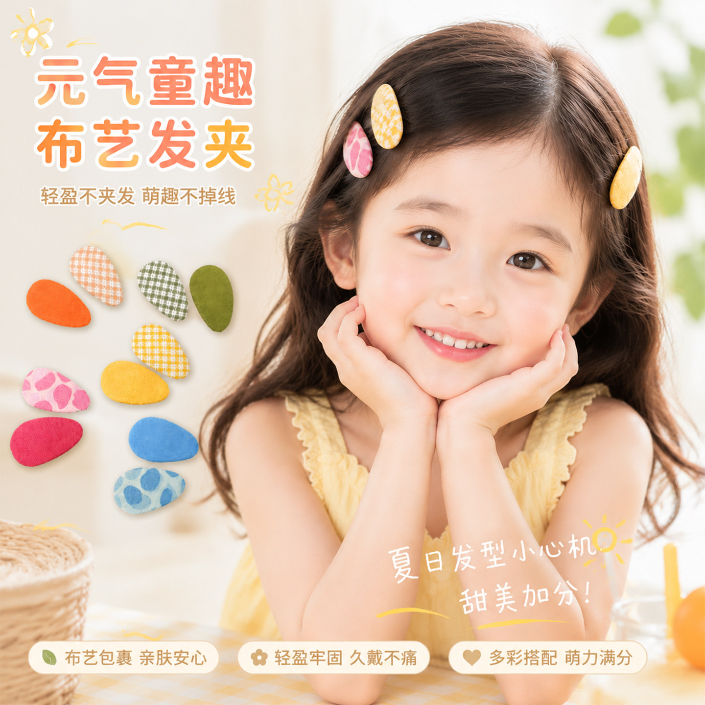 女童甜美格纹BB水滴发夹不伤发