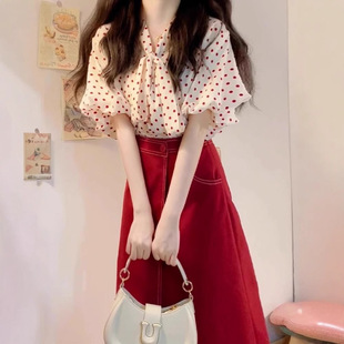 小个子衬衫连衣裙子夏季2025新款女装高级感穿搭两件套装红色长裙