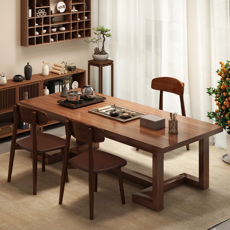 实木茶桌椅组合一桌五椅新中式家用泡茶桌大板茶台办公室洽谈桌子