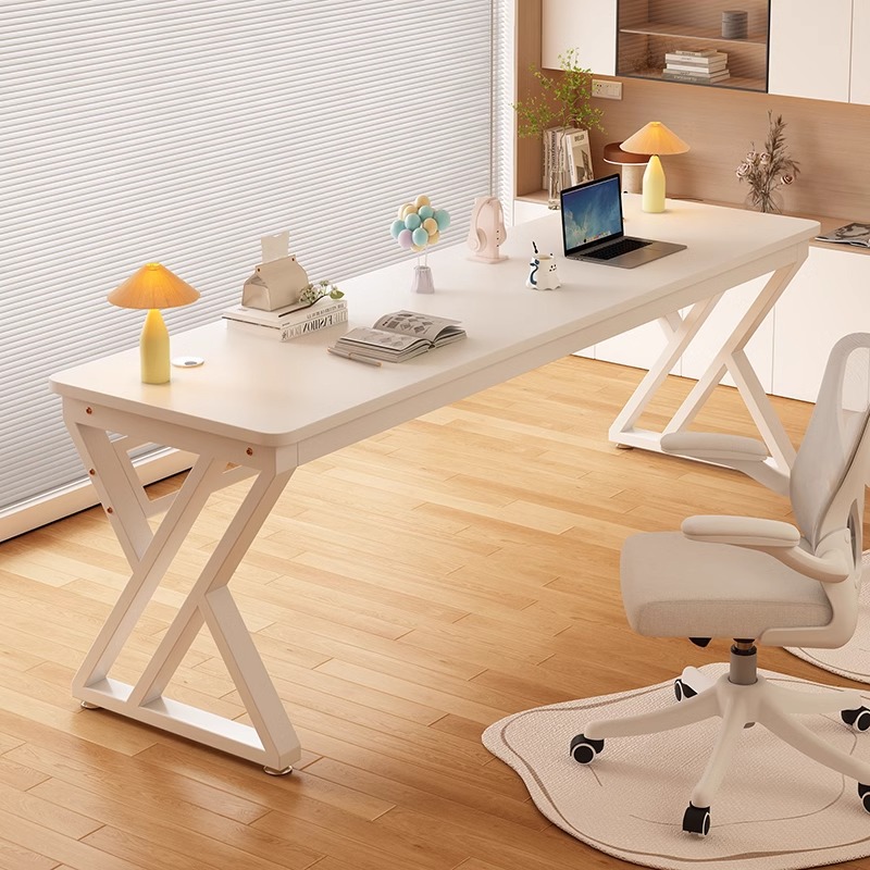 电脑桌简易双人办公桌家用学生学习写字桌书桌书架一体长条工作桌