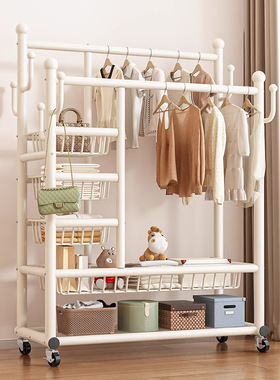 热销室内双杆挂衣架落地卧室晾晒衣服架子可移动多功能衣帽a0084