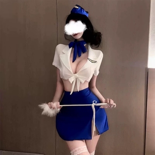 甜美空姐制服睡裙女深V角色扮演套装大码胖mm情调睡衣性感女qq