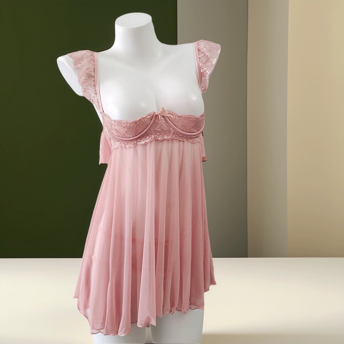 性感蕾丝吊带睡裙女透视网纱露背低胸内衣钢托聚拢睡衣大码胖MM