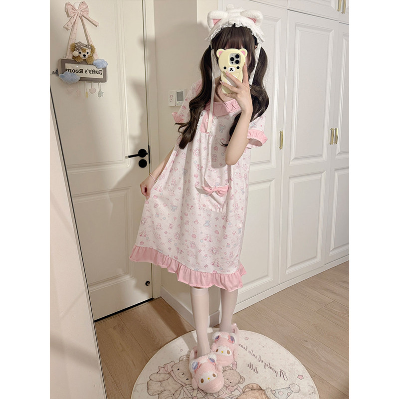 美乐蒂娃娃领纯棉睡裙女夏季可爱少女学生宿舍可外出家居服套装