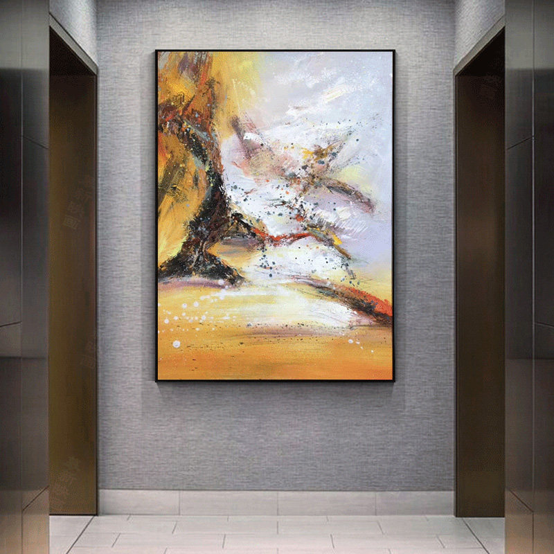 纯手绘油画抽象装饰画入户过道玄关挂画轻奢客厅大幅壁画现代简约