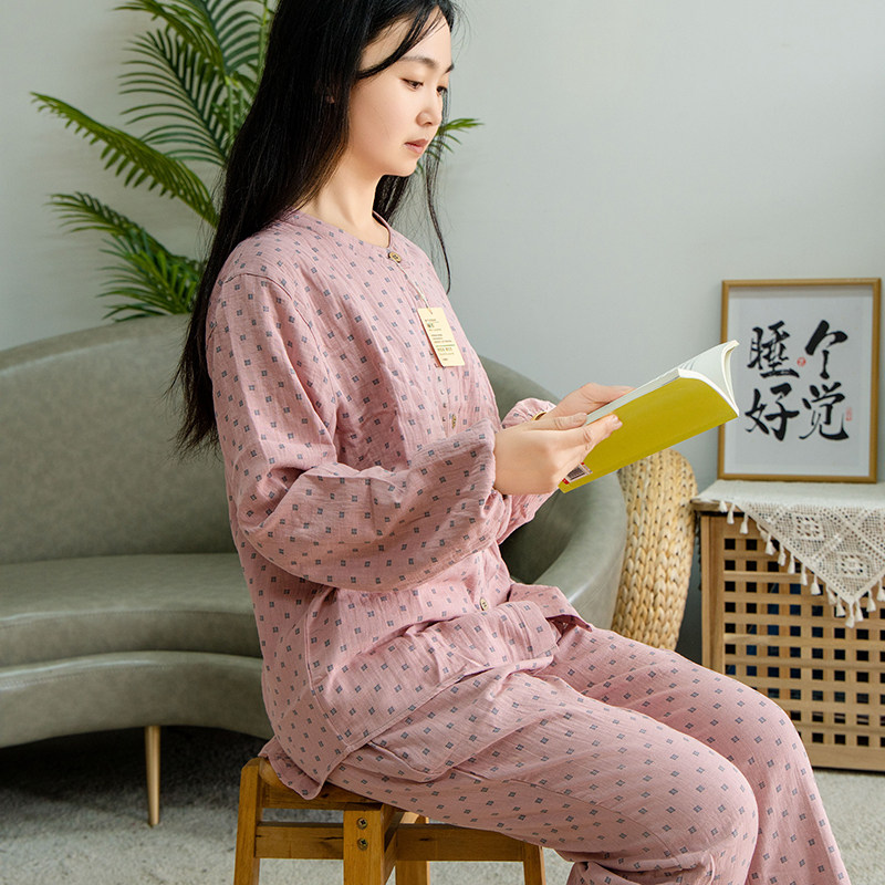 日系圆领睡衣男女家居服套装春夏