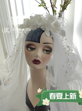 复古甜美新娘花朵港风头纱结婚头饰婚纱发饰短头纱影楼拍照配饰品
