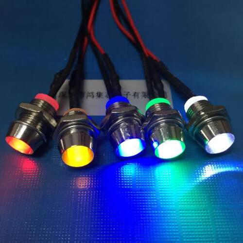 超亮灯珠LED发光二极管指示灯开孔8MM带线灯座3V6V12V24V信号灯