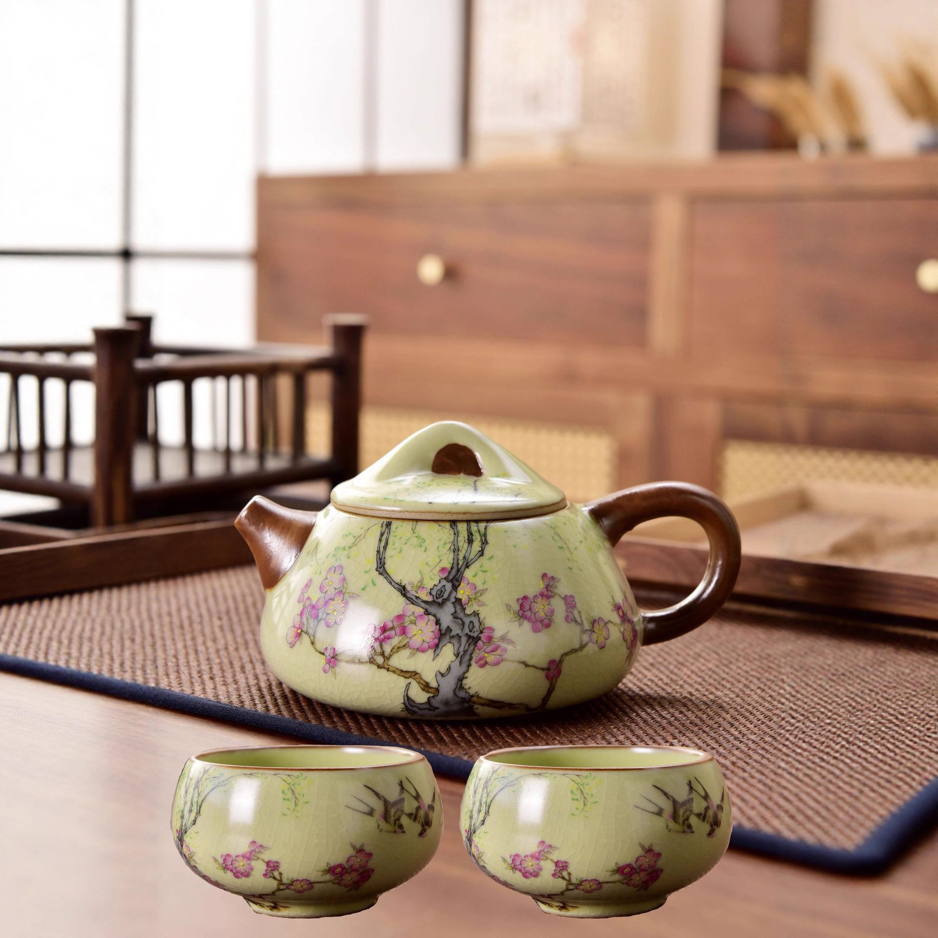 汝窑石瓢壶一壶两杯防烫泡茶壶茶杯开片可养茶壶功夫陶瓷茶具,餐饮具,整套茶具,淘宝优惠券,粉丝福利购,淘宝优惠卷