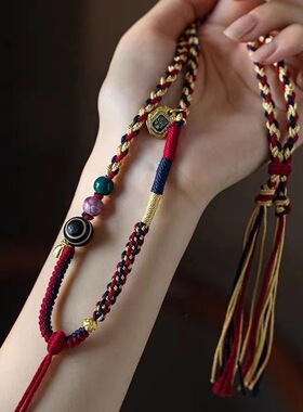 原创手搓棉藏式项链绳男女唐卡佛牌手工编绳蜜蜡吊坠挂绳高级