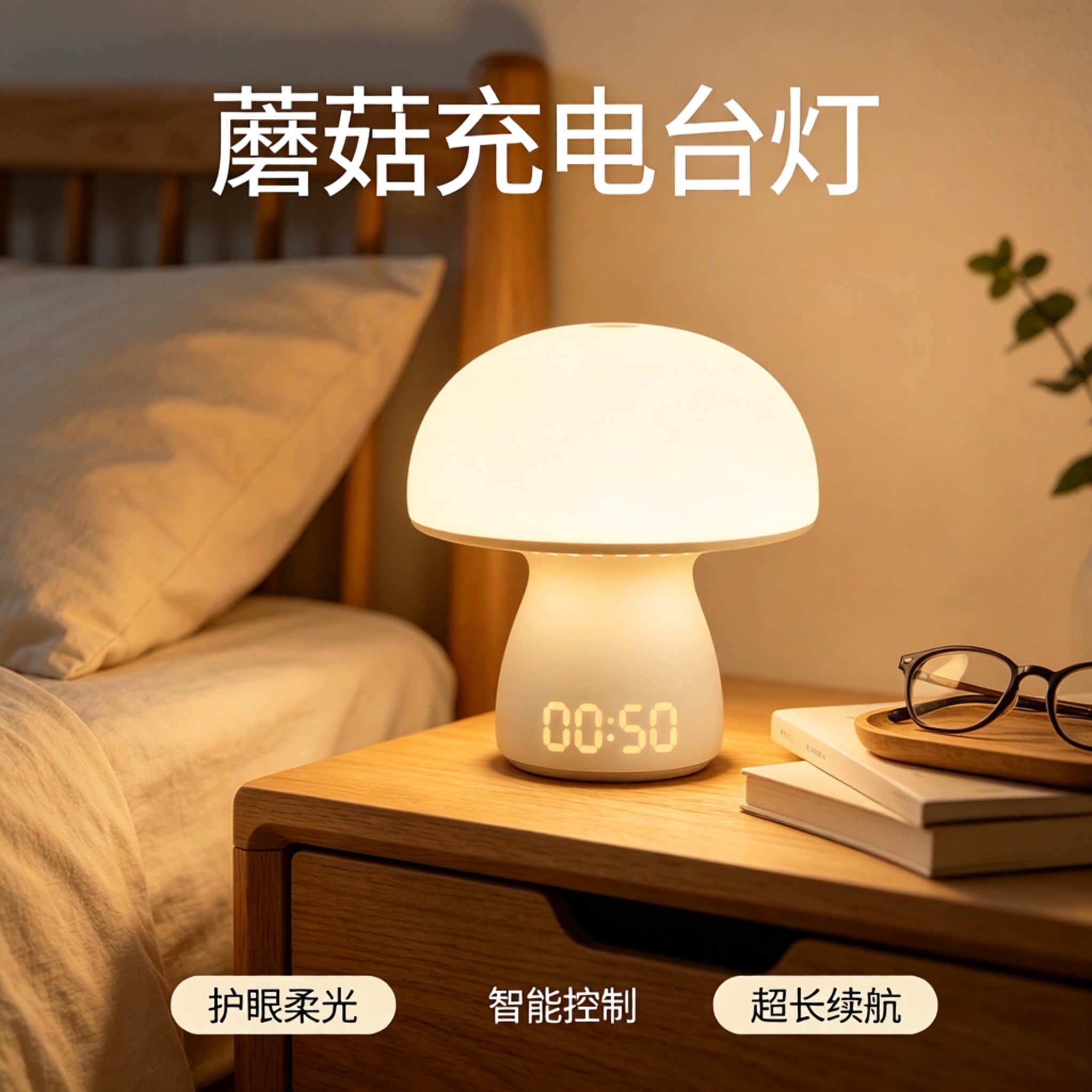 蘑菇台灯护眼遥控卧室床头桌面氛围装饰简约高颜值睡眠小夜灯夜间