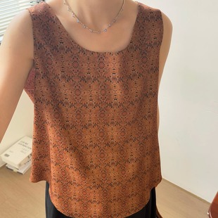 圆领背心女凉感舒适百搭上衣 欧洲站2025夏季 新款 时尚 宽松印花无袖
