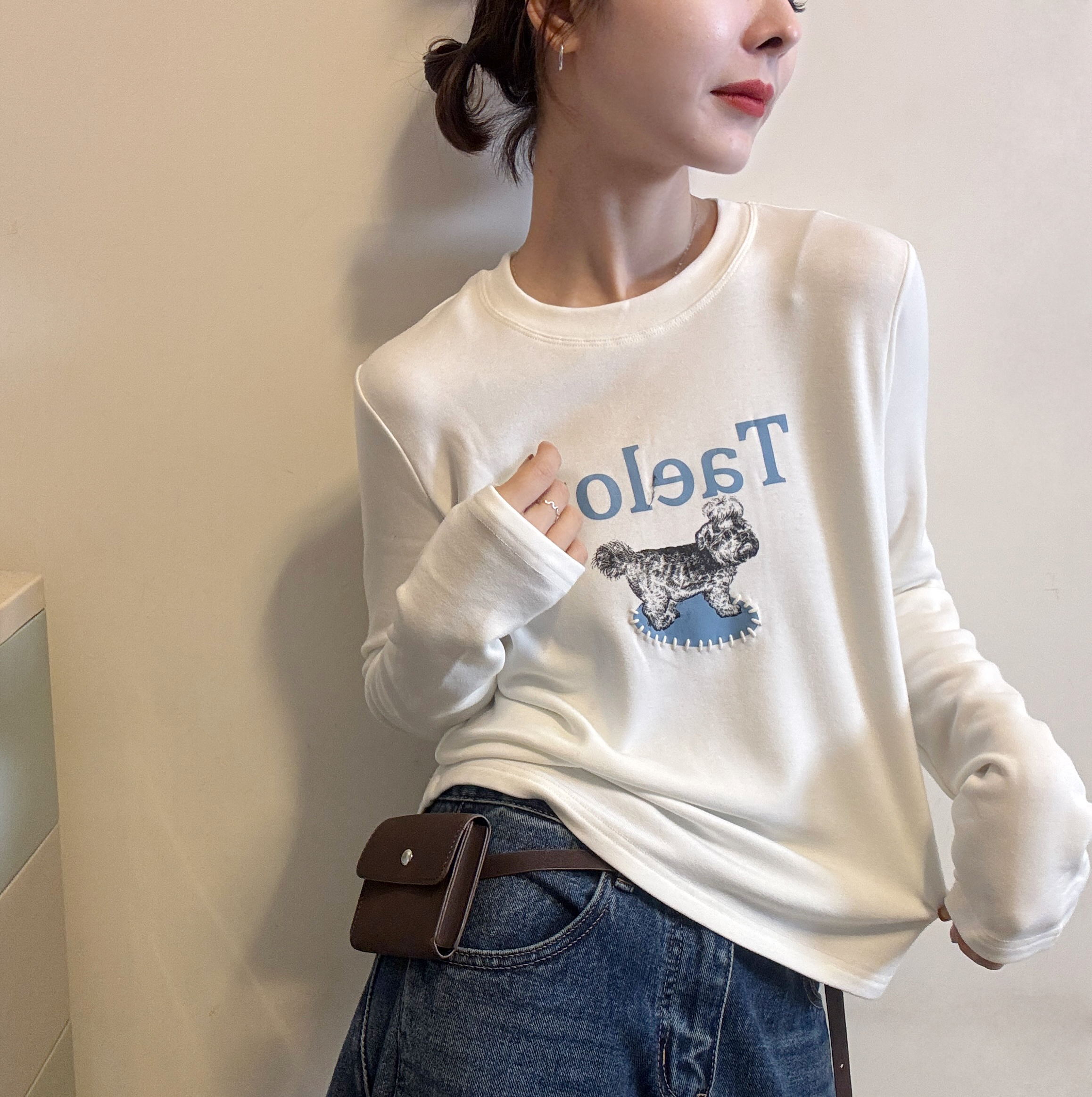 秋冬款加厚磨毛长袖T恤