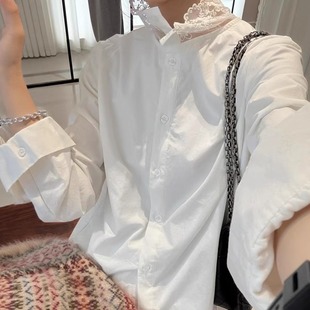 欧洲站2025冬装新款欧货气质高级感蕾丝立领加绒长袖衬衫女内搭