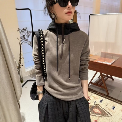 修身显瘦时尚拼色连帽卫衣