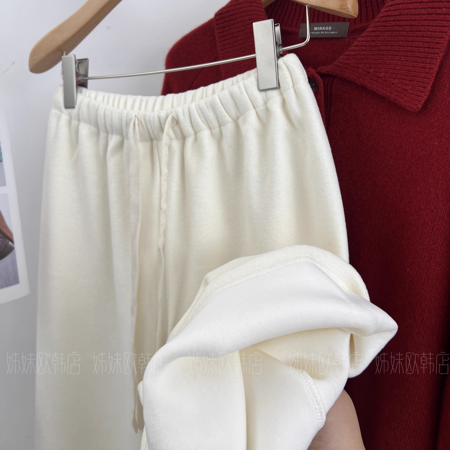 超舒适柔软松紧腰格子糯米裤