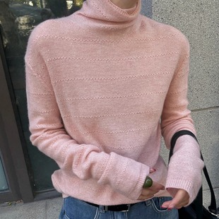 欧洲站2025冬装新款重工烫钻温柔风高领羊绒针织衫女软糯内搭毛衣