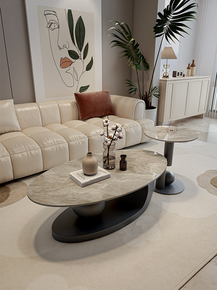 黑色高端轻奢岩板椭圆形茶几小户型现代简约 极简客厅桌家用异形,住宅家具,茶几,淘宝优惠券,粉丝福利购,淘宝优惠卷