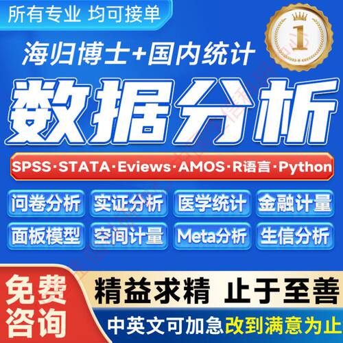 SPSS数据分析服务eviews实证Stata模型amos统计meta生信医学R代做