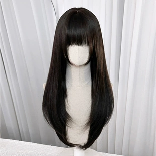 假发女黑长直仿真空气刘海高层次整顶女全头套jk少萝假发75cm超长