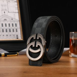 皮带男士平滑扣酷奇真皮休闲时尚潮年轻人百搭双G简约牛仔裤腰带