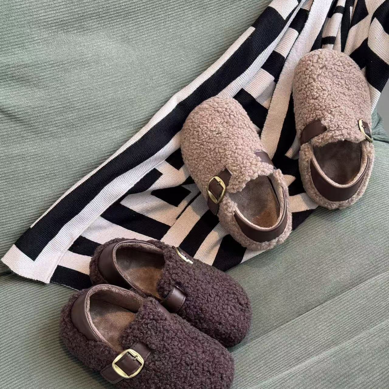 韩版复古毛毛勃肯鞋女童软底