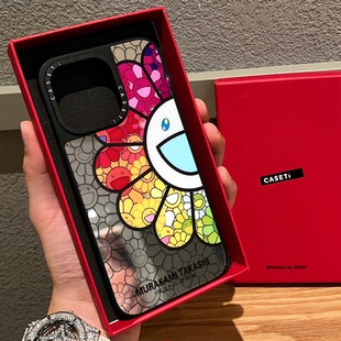CAST联名日本潮牌村上隆太阳花适用iphone16手机壳17promax苹果15pro镜面MagSafe磁吸14小众新款13保护套plus