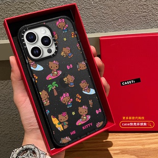 黑闪壳黑皮kitty沙滩度假豹纹冲浪适用iphone16pro手机壳17promax苹果15plus磁吸MagSafe透明亚克力14