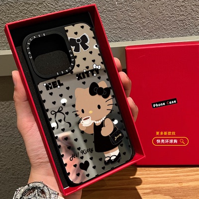 爱心黑皮Kitty猫适用iphone17promax手机壳16pro苹果15磁吸MagSafe镜面14plus时尚13甜酷少女保护套Air