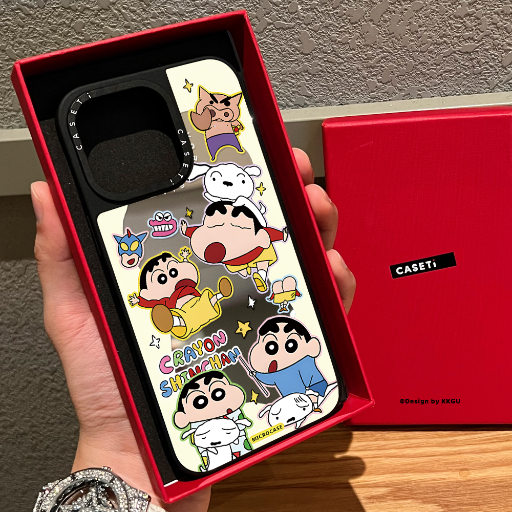 C家联名波浪纹蜡笔小新适用苹果16promax手机壳iphone17pro镜面MagSafe磁吸15plus日系卡通14可爱13情侣男女