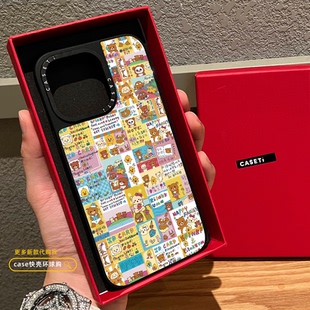 C家联名密集卡通贴纸轻松熊适用iphone16promax手机壳15pro苹果14plus磁吸MagSafe镜面保护套13日韩可爱12女