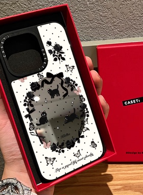 CAST联名黑色波点玫瑰花蝴蝶猫咪适用iphone16手机壳17promax苹果15pro磁吸MagSafe镜面14日韩13甜酷少女plus