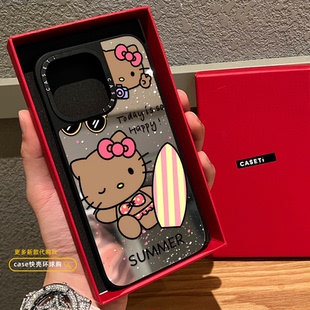 C家滑板冲浪黑皮KT猫适用iphone16pro手机壳15promax苹果14plus磁吸MagSafe镜面13甜酷少女12卡通日韩可爱