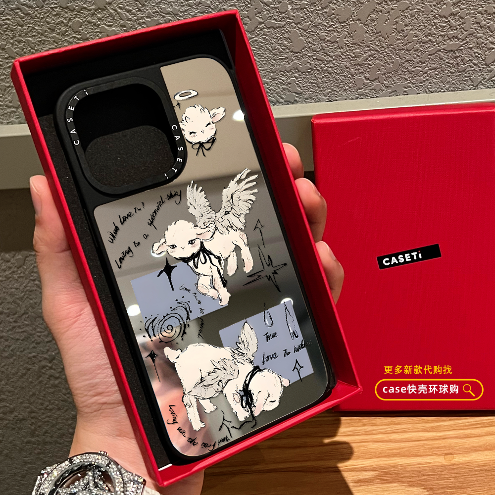 C家联名涂鸦天使翅膀小绵羊适用iphone16promax手机壳17pro苹果15plus磁吸MagSafe镜面14小众网红13少女日韩